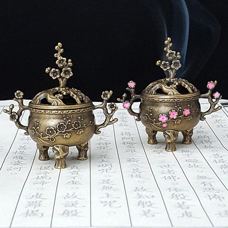 Mini Pflaumenblüten Glücks-Räuchergefäß Metall Lotus Räuchergefäß Schale Räucherstäbchenhalter mit Griff Yoga Meditation Heimdeko