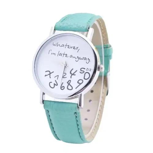 Women Whatever Im Late Anyway Letter Round Dial Faux Leather Strap Quartz Watch Fashion Letters Numbers Adjustable Women's Watch