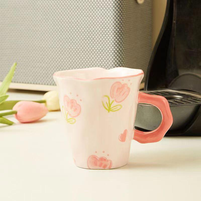 Japanese Hand Painted The Blue Sky and White Clouds Coffee Cup with Saucer Ceramic Handmade Tea Cup Saucer Set Cute Gift for Her