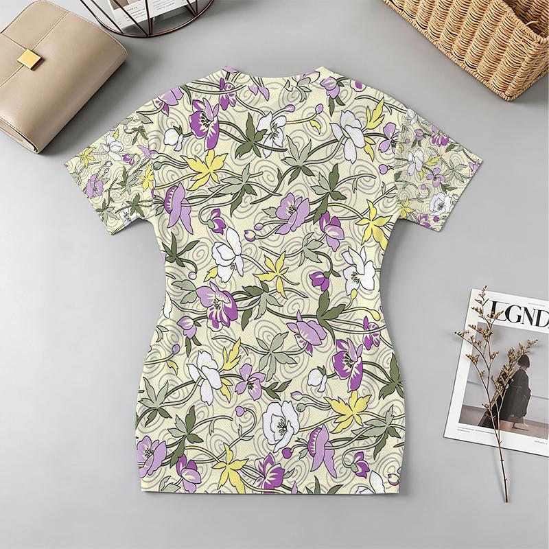 Women's V Neck Short Sleeve Pencil Skirt | Skin-Friendly Slim Fit, Trendy Ins-Inspired Beach Vacation Dress for Summer
