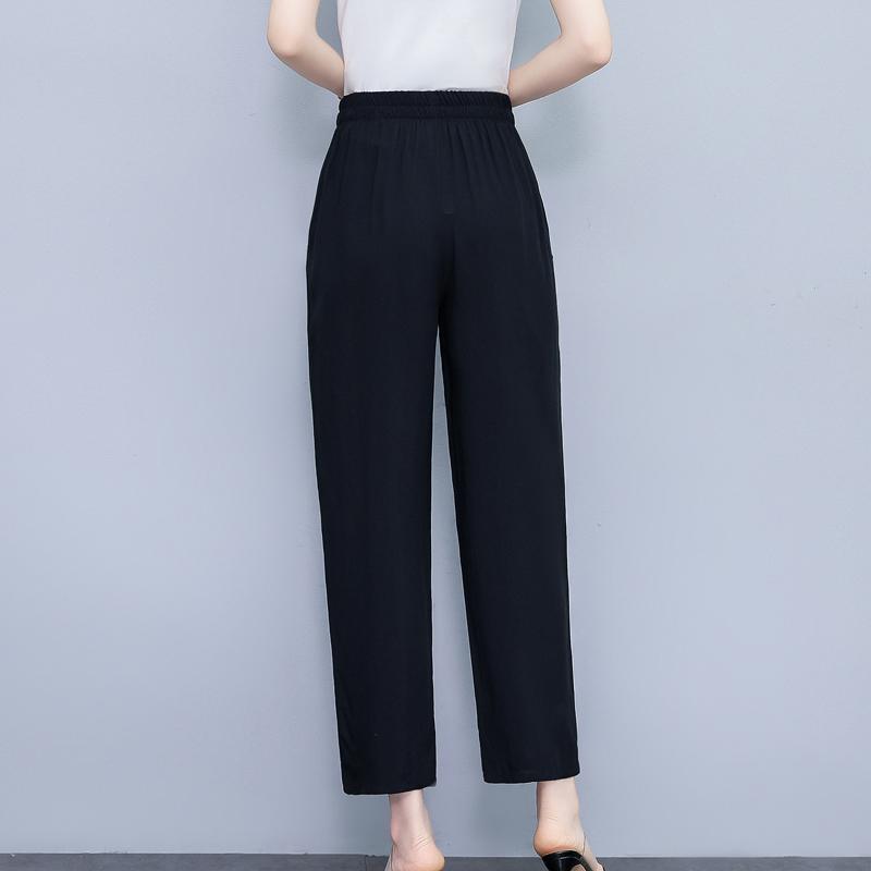 Pantalons pour femmes taille haute grande taille, pantalons amples vintage d'été, taille élastique, vêtements pour femmes d'âge moyen