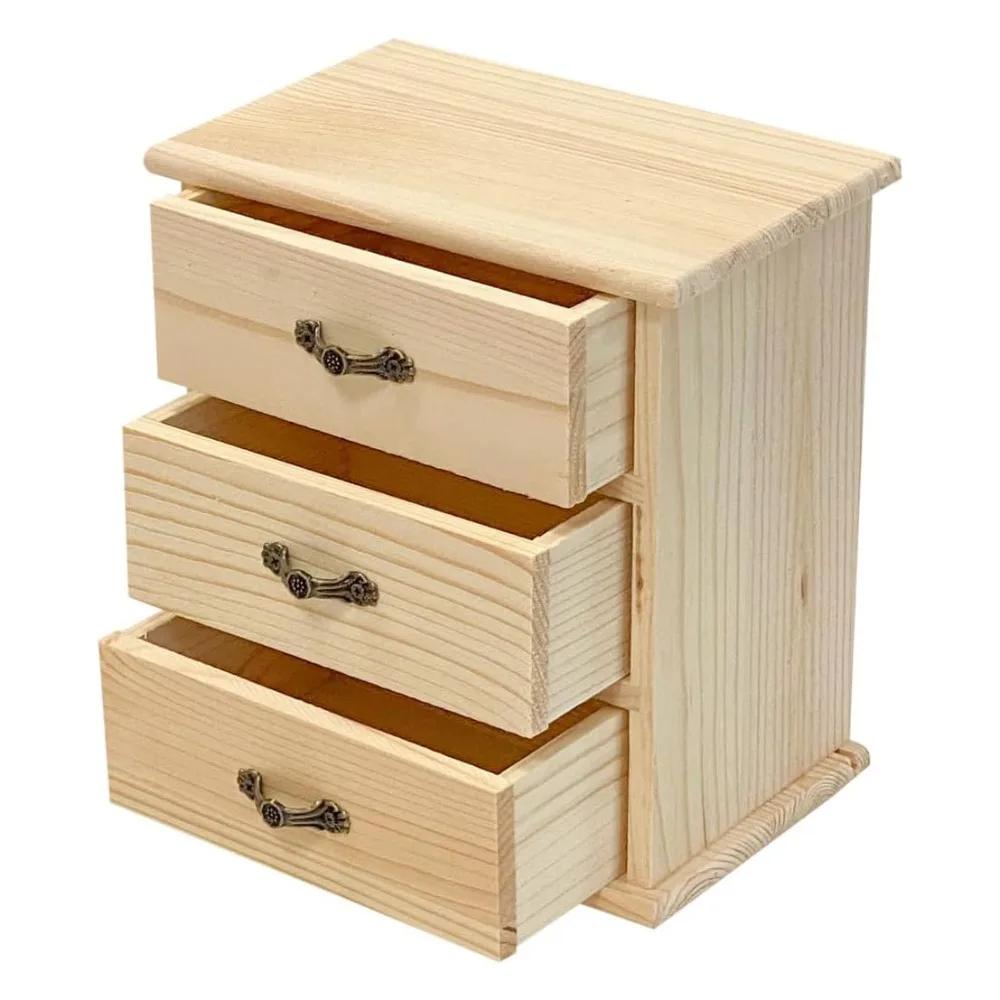 

3-Layers Wooden Jewelry Storage Holder Simple Space Saving 3 Tier Drawers Type Organizer Mini Retro Stationery Storage Stand