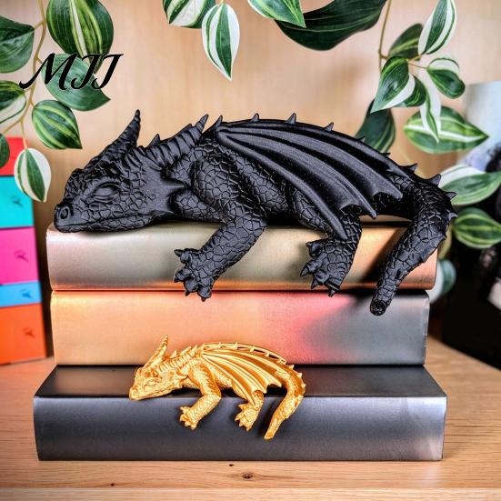 Reading Dragon Statue Sleeping Bookshelf Decor, Book Nook Figurine, Gothic Unique Gift for Fantasy Lovers Booksitter Ornament, Shelf Desk Bookend