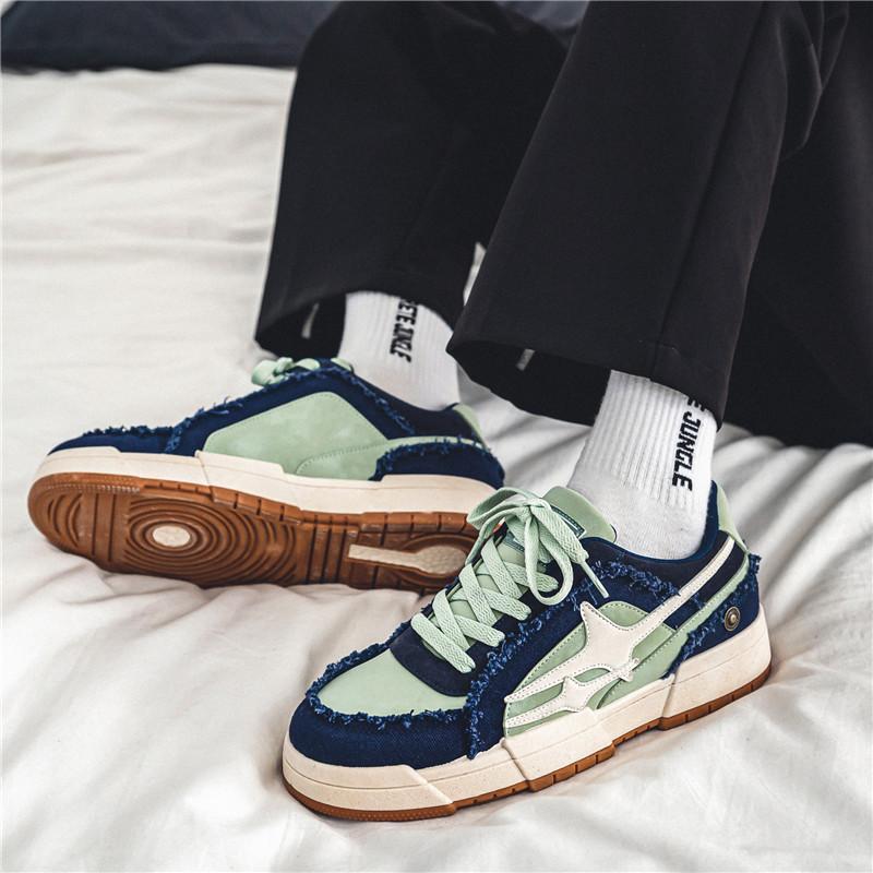 National Niche Hong Kong Style Leisure Sports Denim Canvas Low-top Board Shoes Breathable Thick-soled Heightening Autumn Shoes