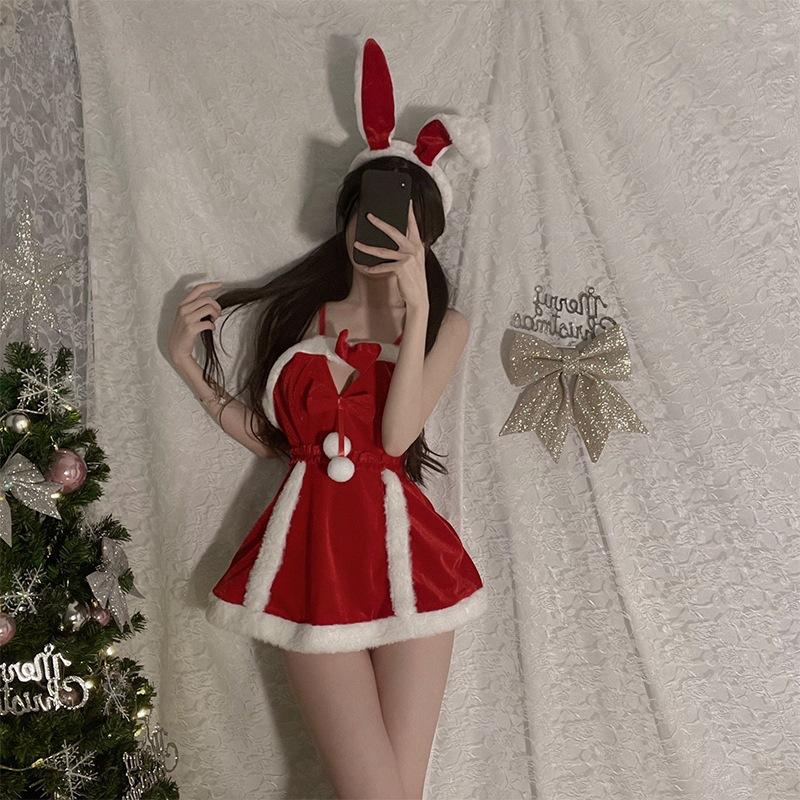 Sex underwear women's sexy plush suspender nightdress short skirt Christmas dress passion free uniform suit