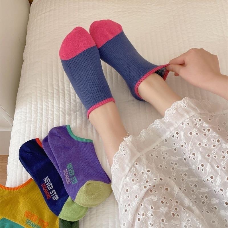 Color-blocked Letter Socks Women's Trendy Summer Thin Boat Socks Men's and Women's Sports Invisible Socks