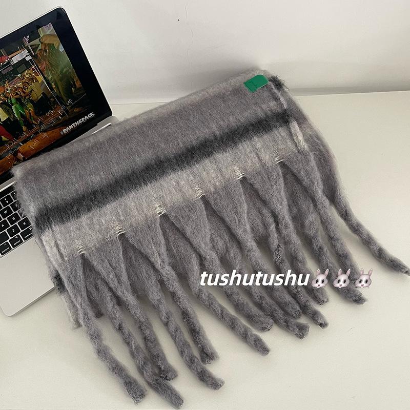 Mohair Contrast Striped Thick Braided Imitation Cashmere Scarf for Men and Women Thickened Extra Large Warm Scarf Winter 220*45cm