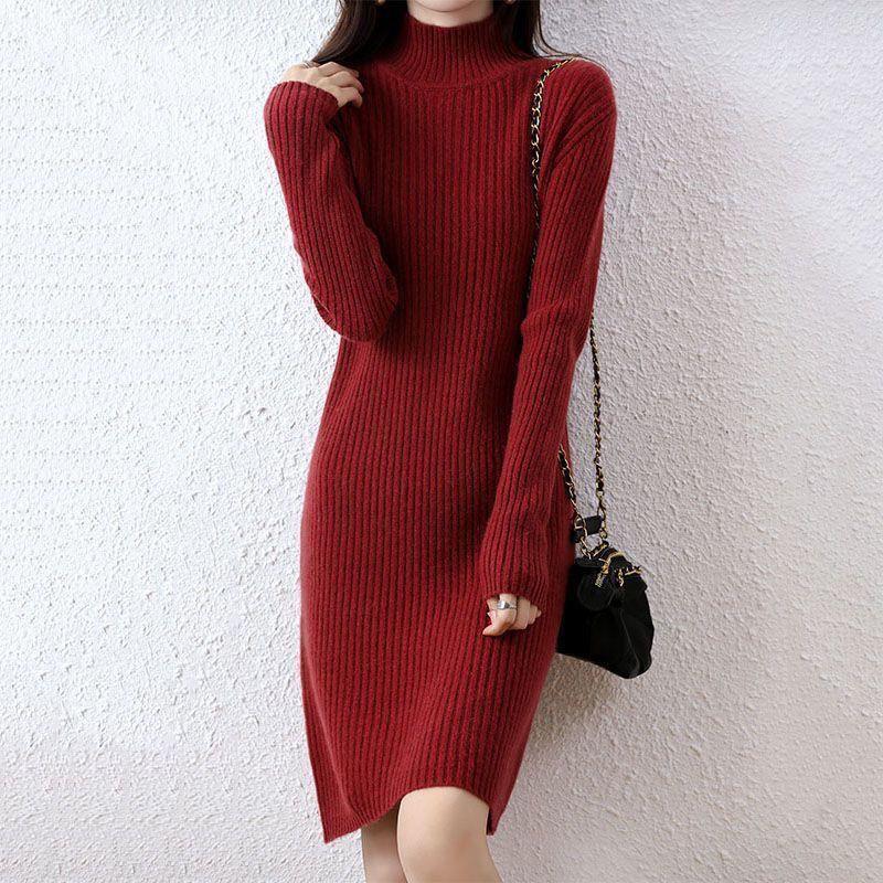 Autumn 2025 Slimming Layered Knit Sweater Dress - Mid-Length Petite Style