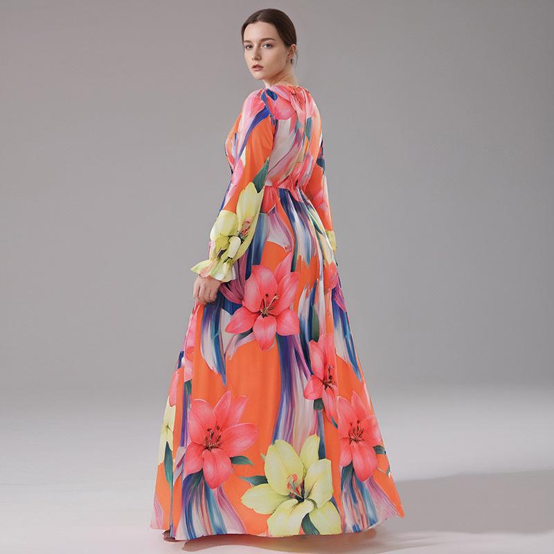 Long-sleeved Dress Women's Floral Long Dress Beach Dress Plus-size