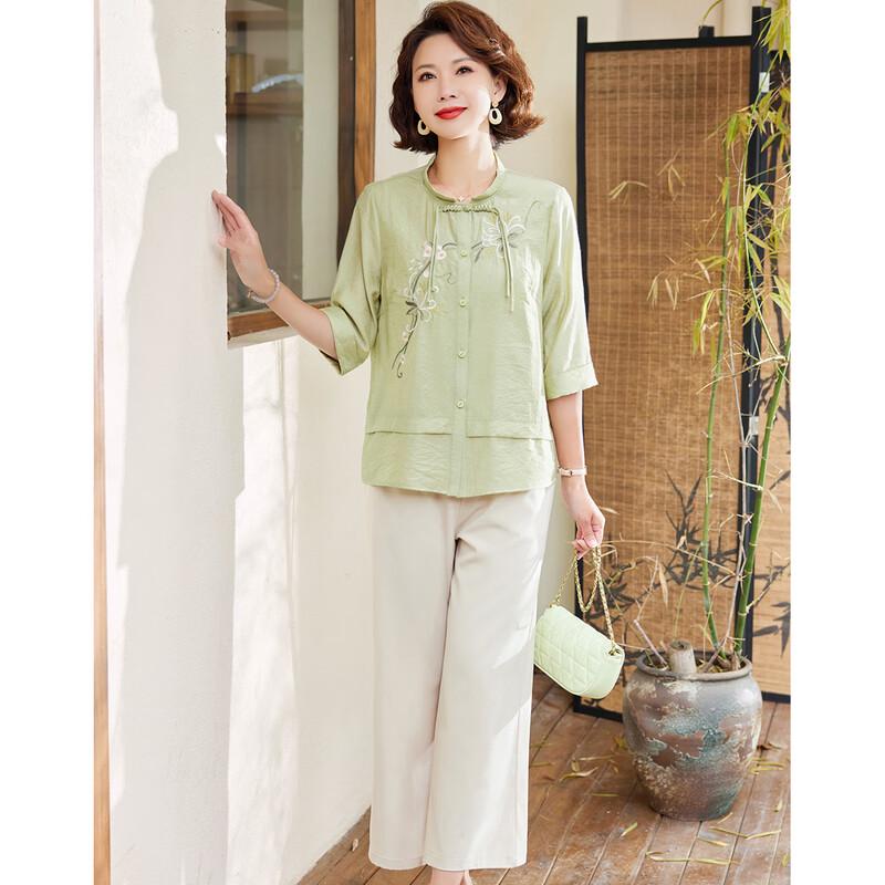 Pastte Summer New Chinese Style Embroidered Top & Pants Set for Women