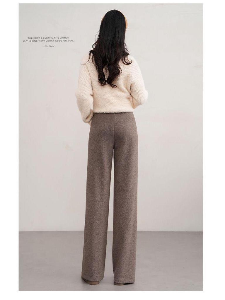 Women's High-Waisted Wool Wide-Leg Pants - Cozy Autumn/Winter Slimming Casual Trousers