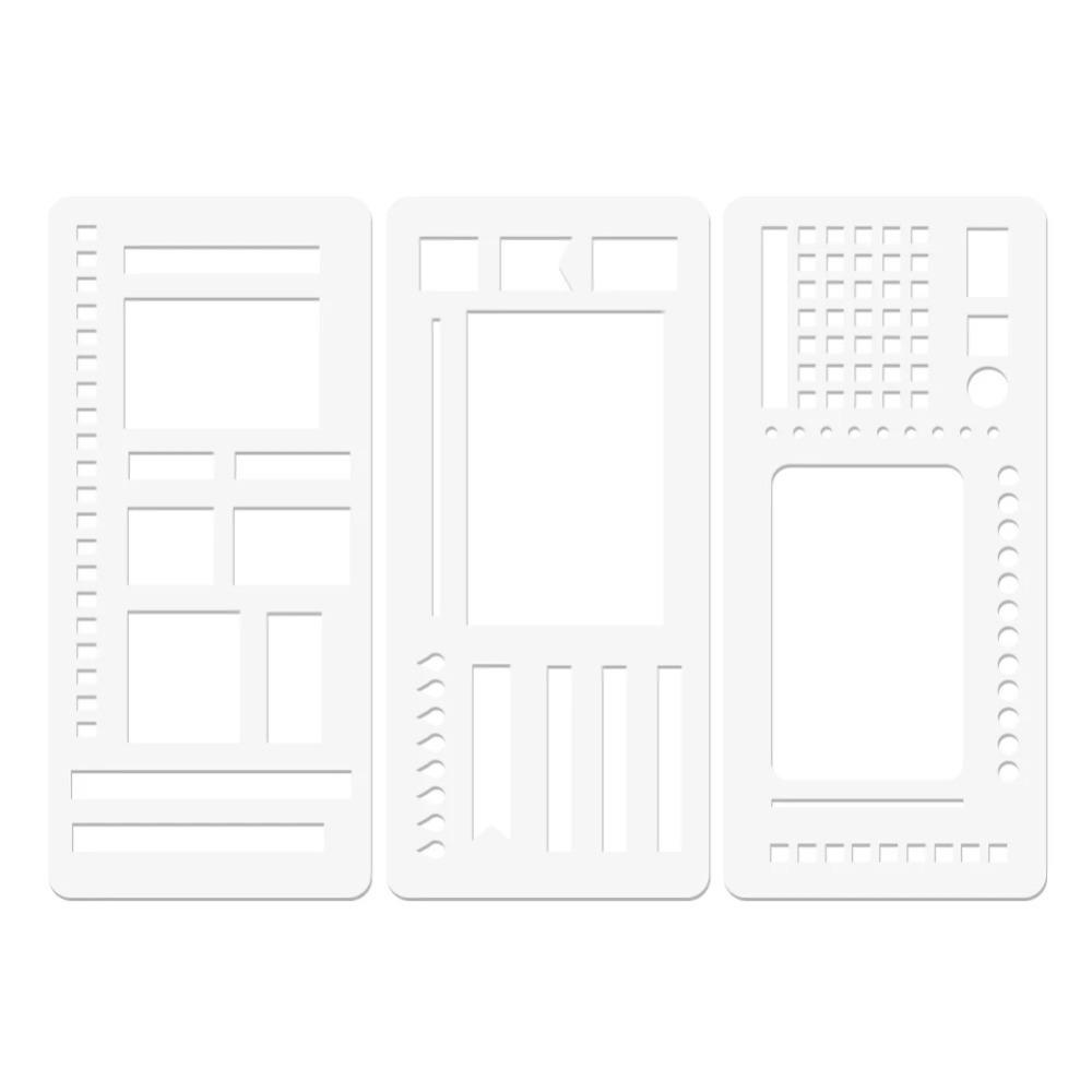 3pcs Rectangle Stencils Drafting Tools Dot Grid Design Stencil Ruler Set Simple Stencil Ruler