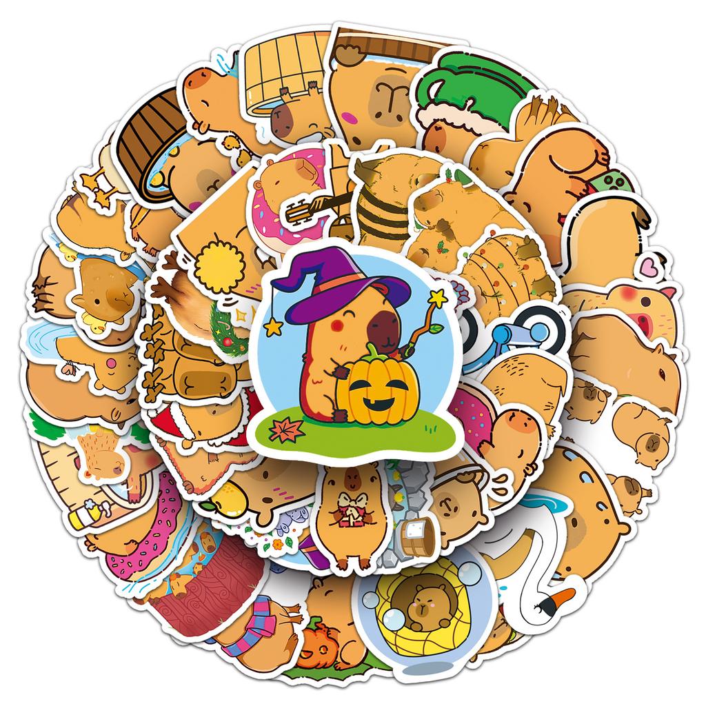 50pcs Capybara Stickers Capybara Cartoon Animal Cute Waterproof Decorative Hand Account Water Cup Sticker