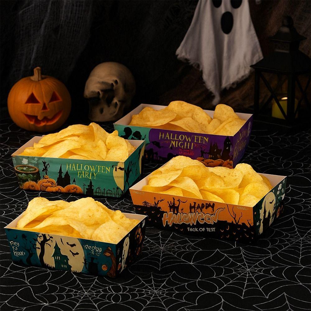 12pcs Pumpkin Halloween Party Tray Rectangular Snack Paper Boxes Cookie Tray  Halloween Party