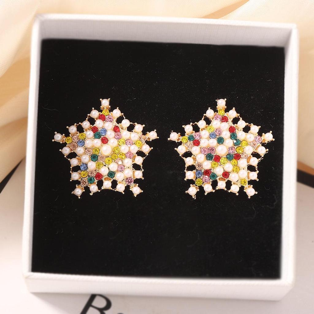Colorful Zircon & Seed Bead Star Stud Earrings: Unique Cross-Border Christmas Design