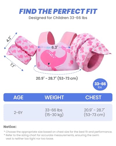Gogokids Children's Buoyancy Swim Vest with Armbands, 15-30kg, EN 13138-1 Certified, Floatation Vest for Ages 2-6, Inflation-Free Toddler Float Vest w