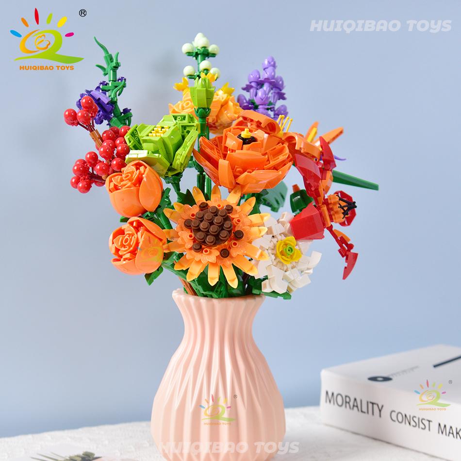 Giftfritt Blomsterbukett Byggklossar Kit Gör-det-själv Evig Blomma Romantiska Klossar Gör-det-själv Barnleksaker För Barn Vänner Vuxen Gåva