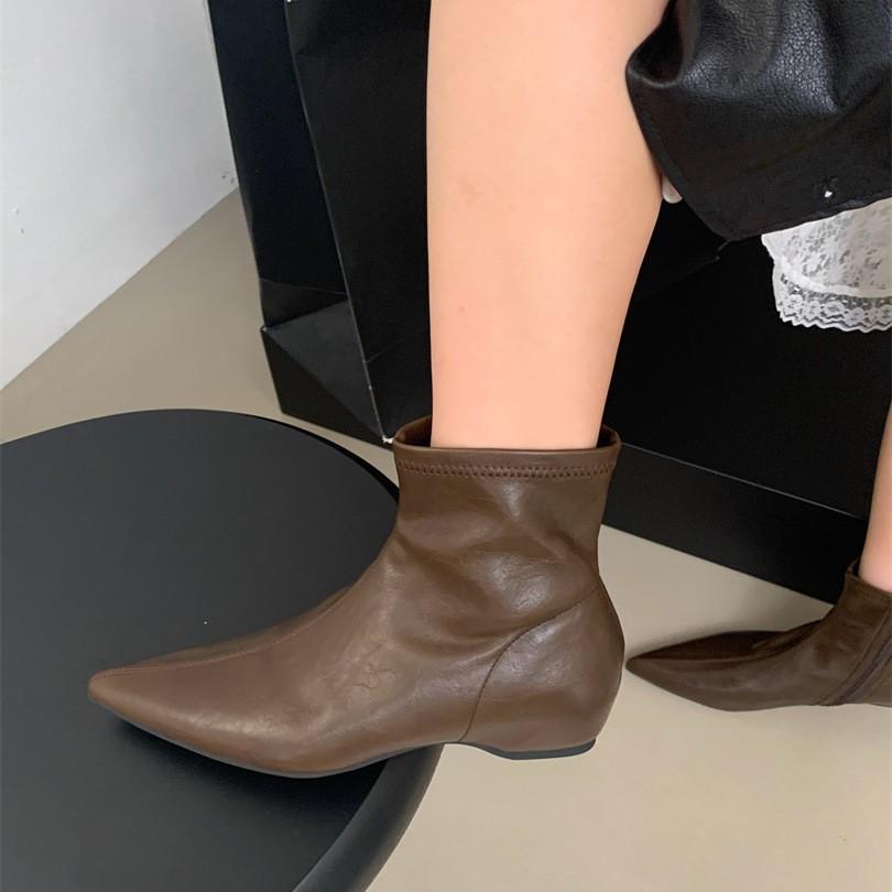2025 New Autumn and Winter Pointed Women's Thin Boots Thin Heel Women's Boots French Medium Heel Short Boots Martin Boots