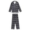 Women's Thermal Flannel Pajamas - Autumn/Winter, Black Puppy Design, Fresh & Sweet Lapel Cardigan, Warm Homewear Set