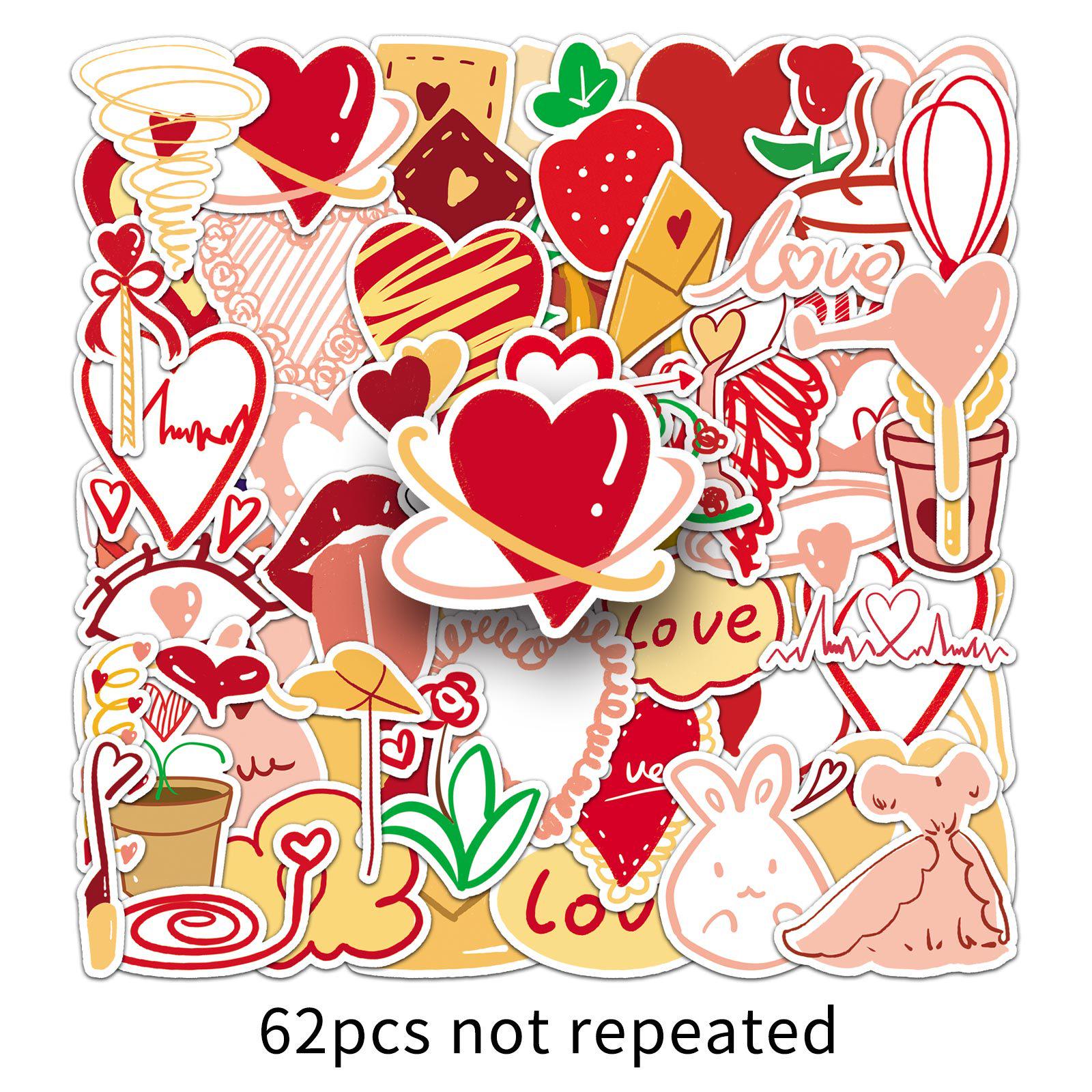 62 Sheets Original Heart Stickers: Cute, Hand-Drawn, Non-Infringing Decor for Journaling, Guka Stationery.