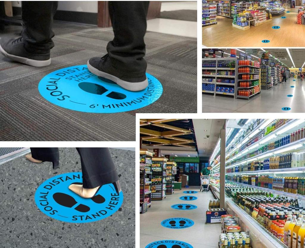XP Design Social Distancing Floor Wall Signs 10 Stickers, Stickers, Stickers, Signs, (Blue, Sheets)