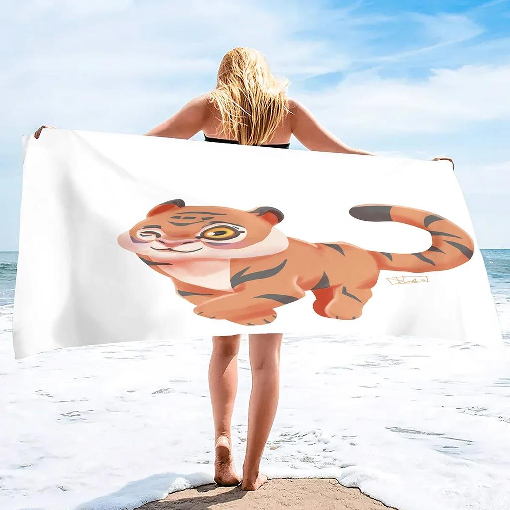 Absorbent Beach Towel Tiger Print Sand Free Lightweight Quick Dry Gym Sunbed Pool Swim Travel Towels Blanket for Men Women