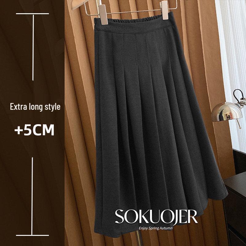 

Petite Women s High Waist Dark Grey Wool Midi Pleated A-Line Skirt - Autumn/Winter Collection L (110-130 jin)