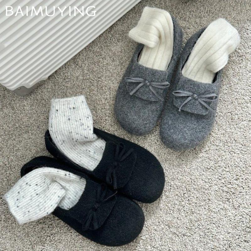 Bow Flats Women Loafers Shoes Suede Casual Designer Winter Shoes 2025 Trend New Brand Walking Cozy Non-slip Chaussures Femme