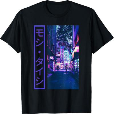 Japońska Glitch Cyberpunk Tokijska Estetyka Streetwear Graficzny T-shirt