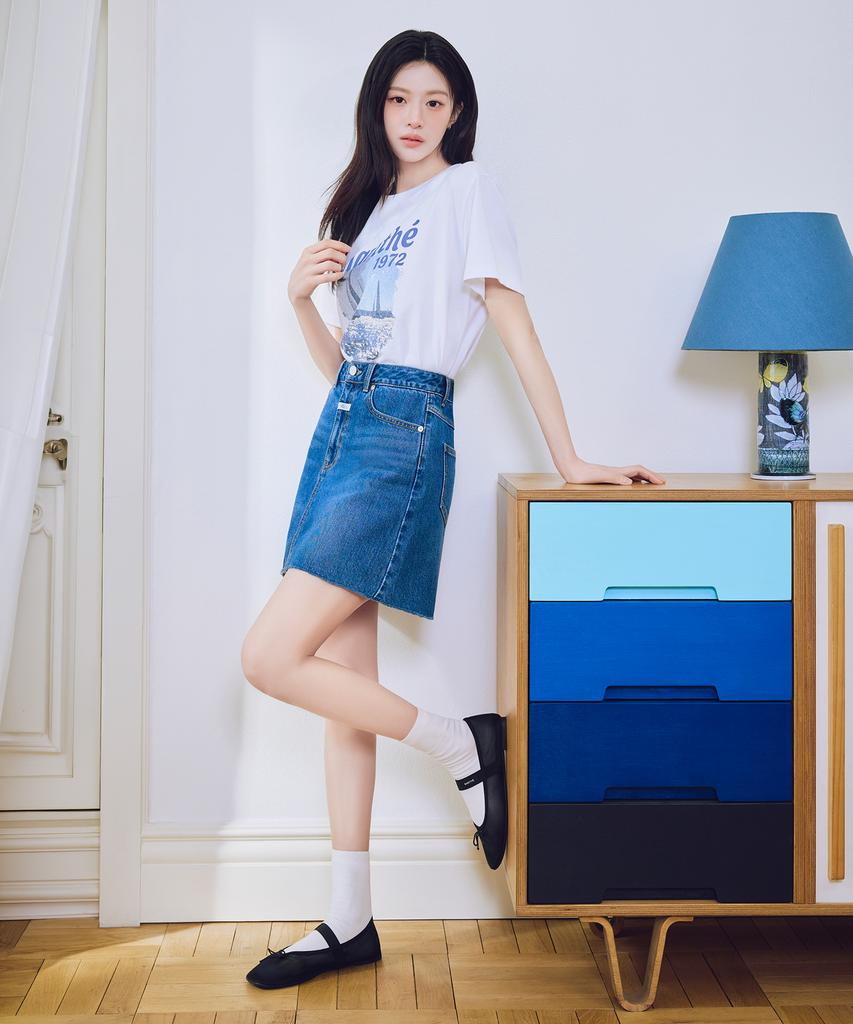 Malittepeulangsowajeobeo W Raw Edge Denim Mini Skirt Blue