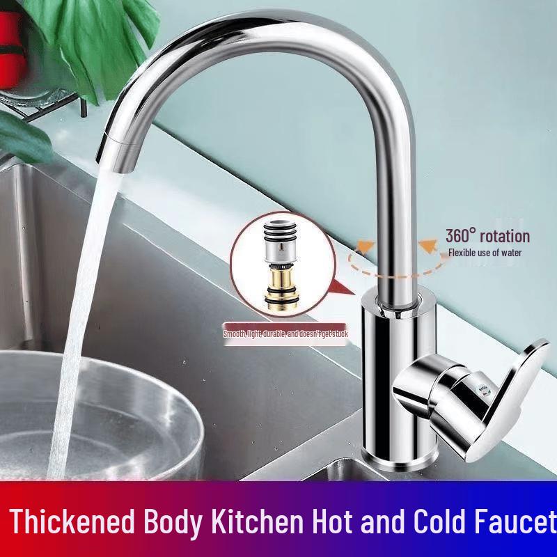 TLXT Kitchen Faucet Hot & Cold Large Bend Sink Tap