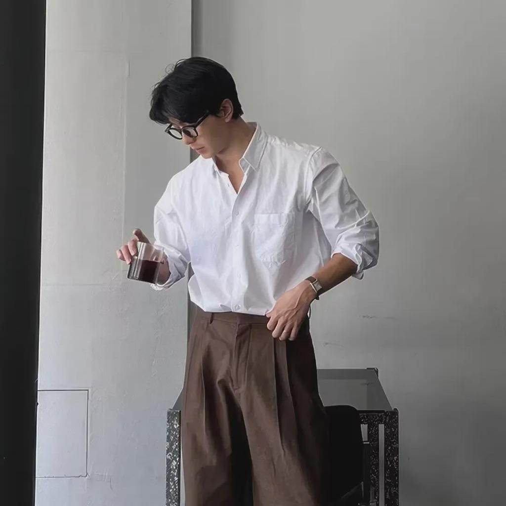 Korean Style Light Luxury Pleated Long-Sleeve Men's Shirt, Versatile Casual Trend for Spring and Autumn 2024