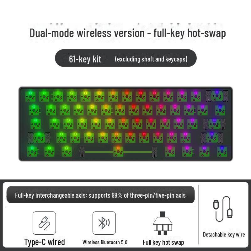 Kit de clavier mécanique sans fil Bluetooth à monter soi-même, RVB, trois modes, 84 à 108 touches