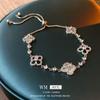Adjustable Zircon Flower Bracelet Women Elegant Floral Design Tone Fashionable Daily Wear Jewelry