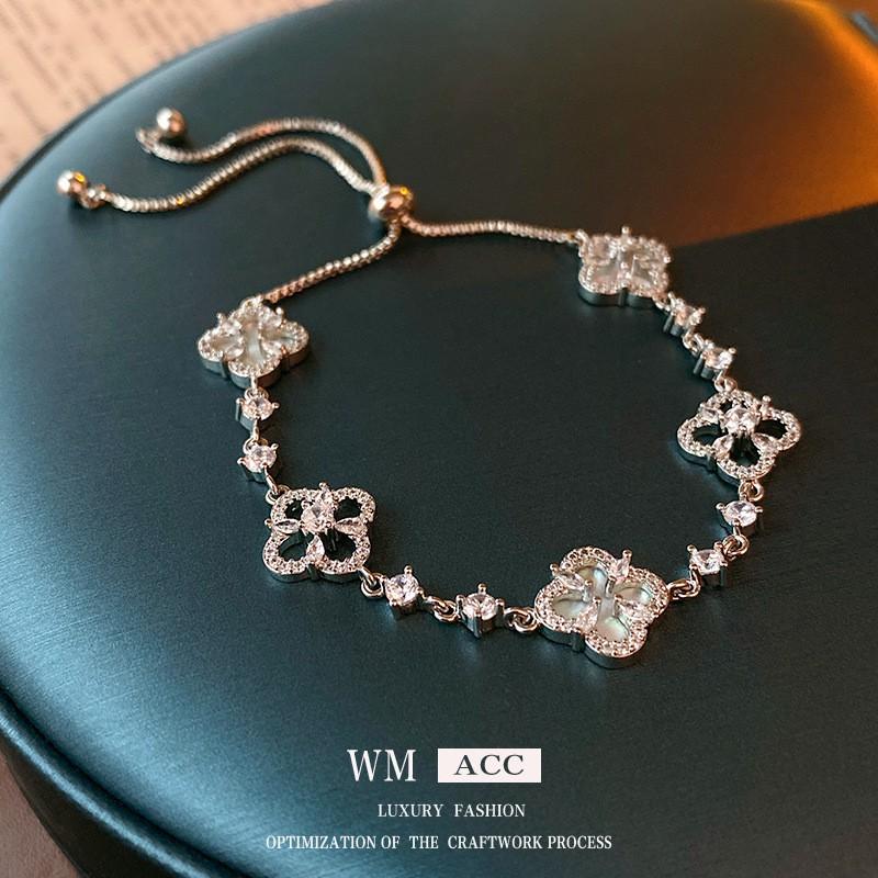 Adjustable Zircon Flower Bracelet Women Elegant Floral Design Tone Fashionable Daily Wear Jewelry