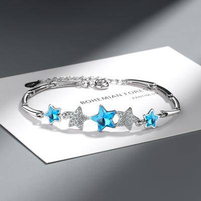 925 Sterling Plata Blau Fünfeckigen Stern Ewige Armband Für Frauen Handgemachte FemaleStackable Zirkon Kristall Schmuck Bijoux