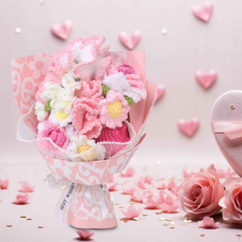 Crochet Flower Bouquet Knitted Home Office Decor Ornament Preserved Flowers Mother Day Gift