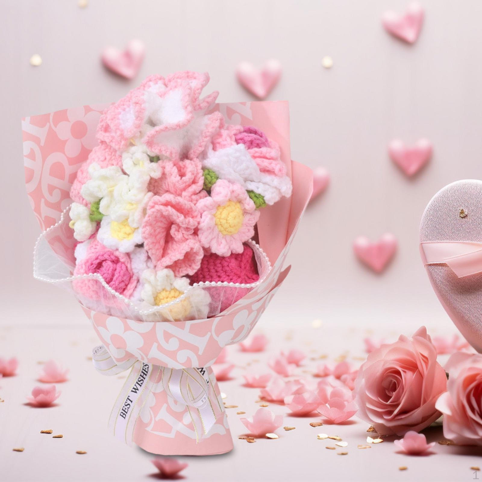 

Crochet Flower Bouquet Knitted Home Office Decor Ornament Preserved Flowers Mother Day Gift MXB346