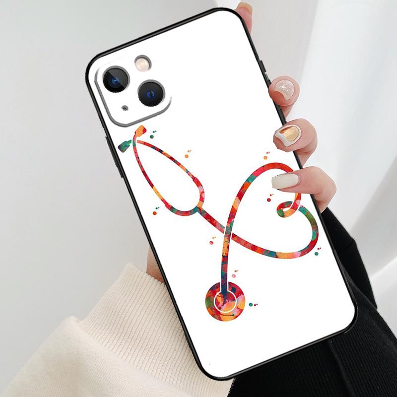 Cute Stethoscope Heart Phone Case For iPhone 17 Pro Max 16 15 11 13 12 14 Pro Max mini 15 16 Plus 16e 17 Air Cover