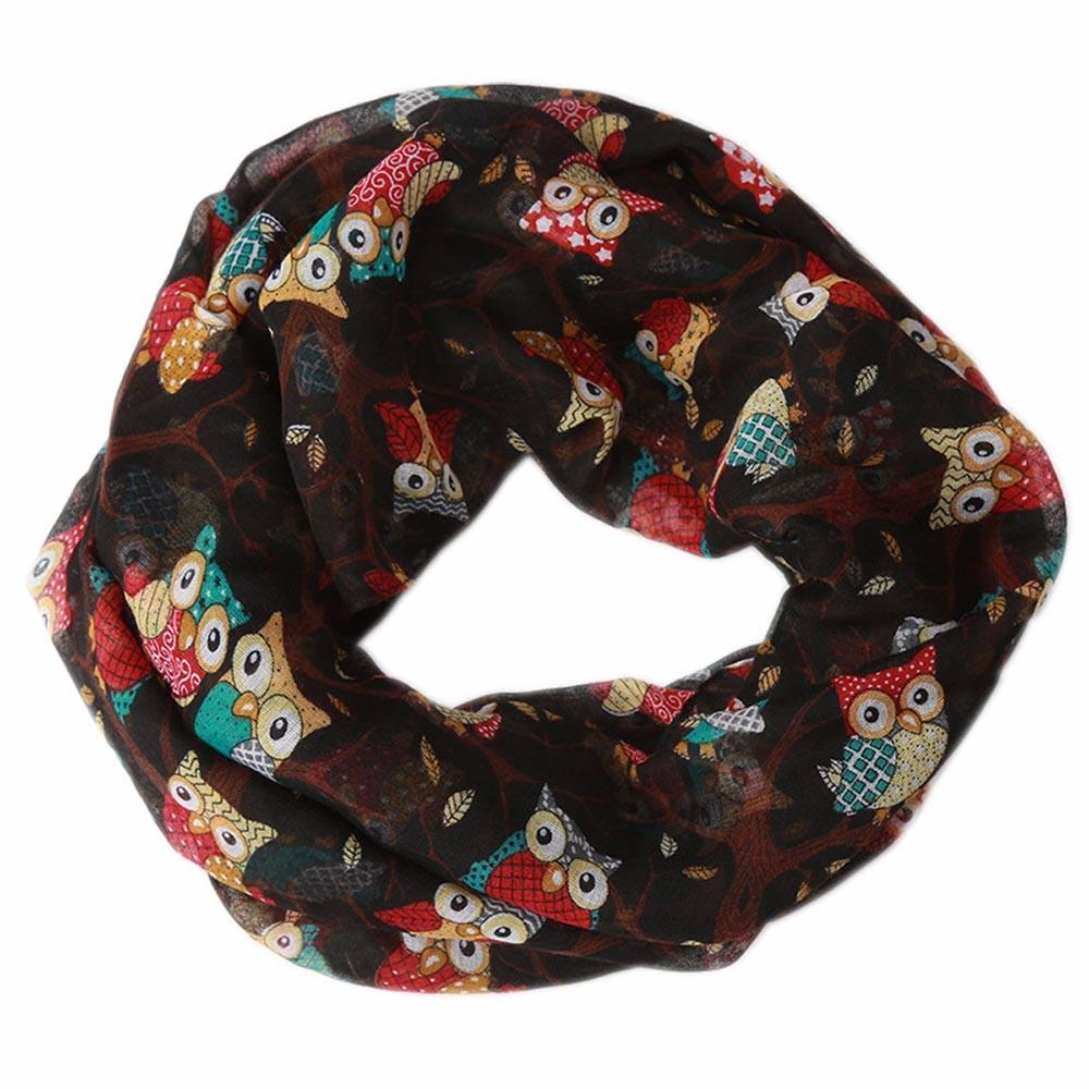 Lightweight Owl Pattern Infinity Scarf Soft Fabric Loop Neck Warmer Stylish Printed Design Suitable for Daily Wear and Outdoor Activities
