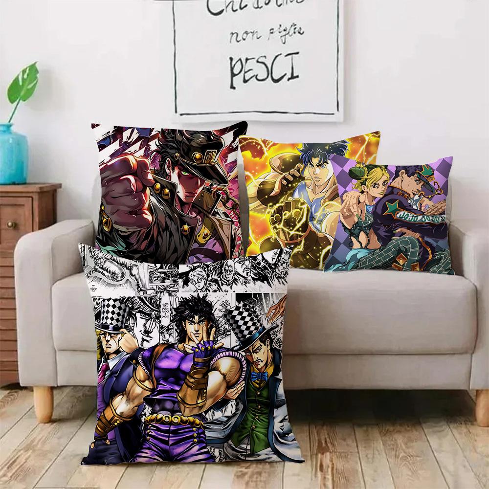 Pillow Covers Cartoon Jojo’S Bizarre Adventure Sofa Decorative Home Double-Sided Printing Short Plush Cute Cushion Cover