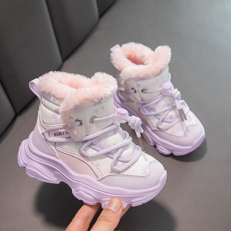 Children's Winter Fashionable Fleece Warm Cotton Boots Outdoor Casual High Top Snow Boots Casual Cotton Shoes