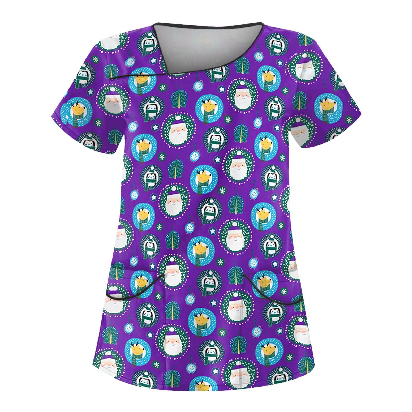 

Женский топ с карманом и коротким рукавом с крестом и V-образным вырезом XL фиолетовый