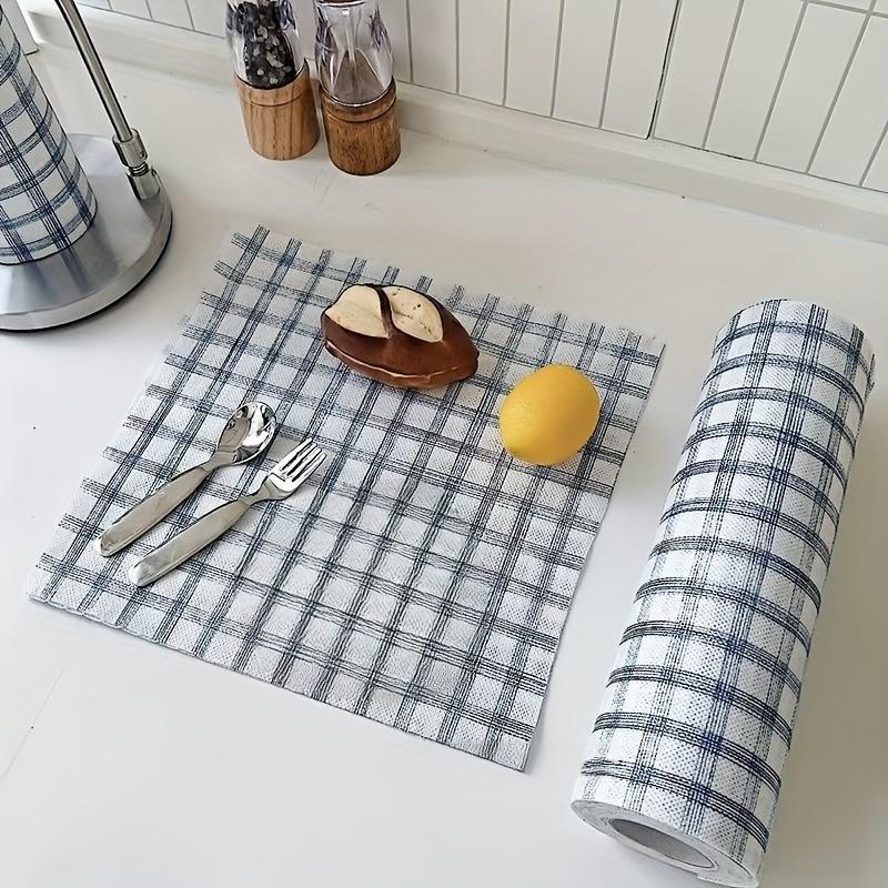 1 Roll of Multipurpose Blue Check Rags - Wet and Dry Use, Highly Absorbent Kitchen Cleaning Cloths, Home Restaurant Dish Towels