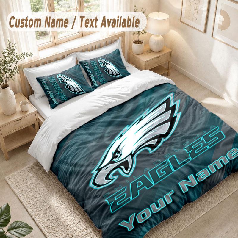 Custom Name Bedding Set 3 PiecesPhiladelphia Eagles Print Duvet Cover + 2 Pillowcases Soft Bed Decor