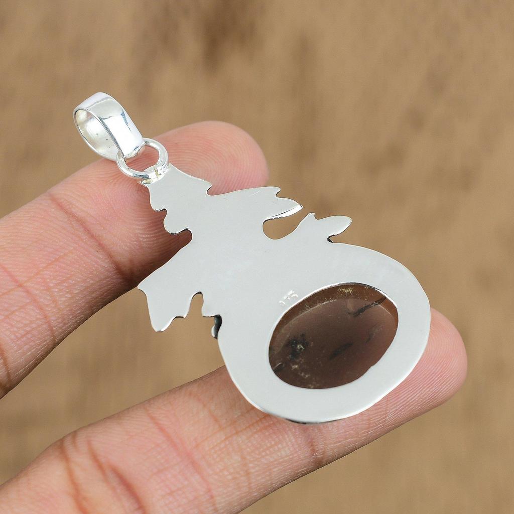 925 Sterling Silver Smokey Quartz Stone Root Chakra Wedding Boho Pendant Jewelry