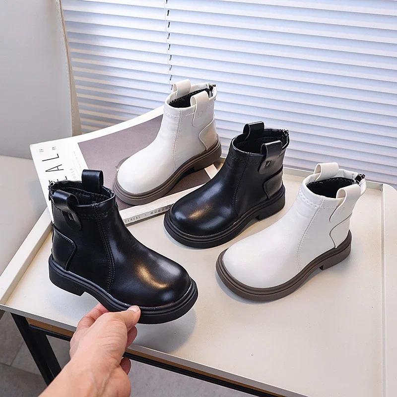 New Children's Autumn Boots School Black Boots for Girl Round-toe Versatile Kids Fashion Causal Ankle Boots Thick Bottom Simple