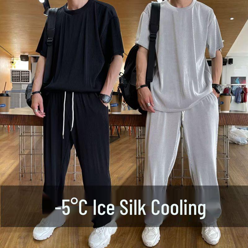 Harajuku Trend Short-Sleeve T-Shirt and Trousers Set for Men