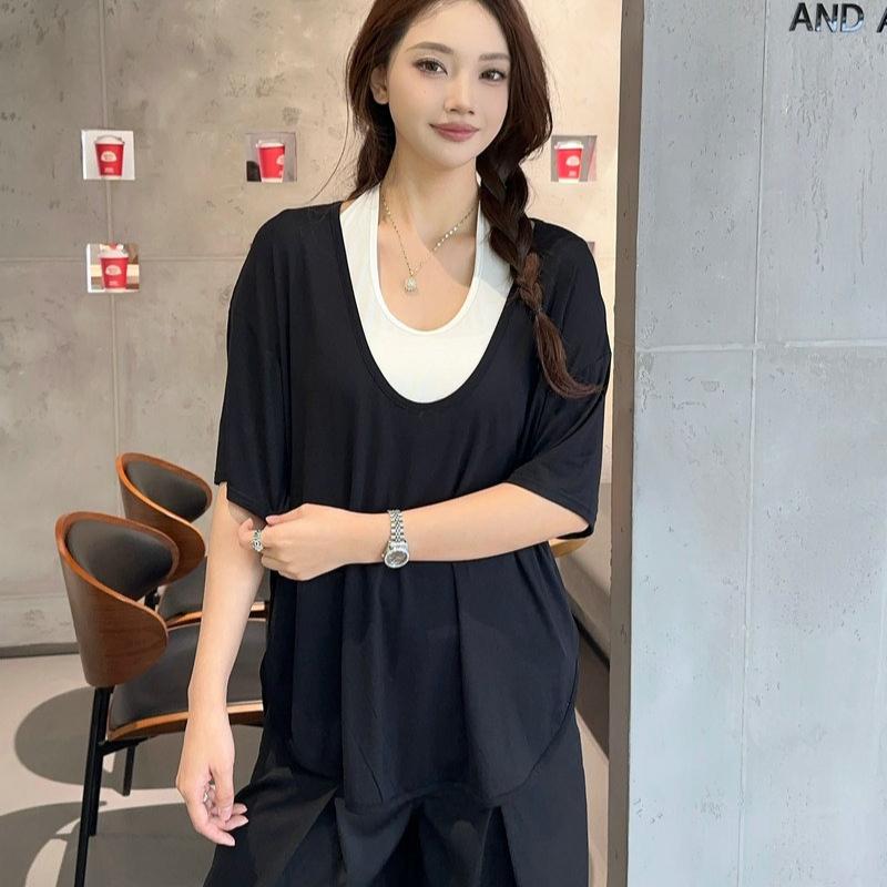 Modal Deep U-Neck Tshirt Summer Loose Short-sleeved T-shirts Simple Thin Tees Casual Tee Tops