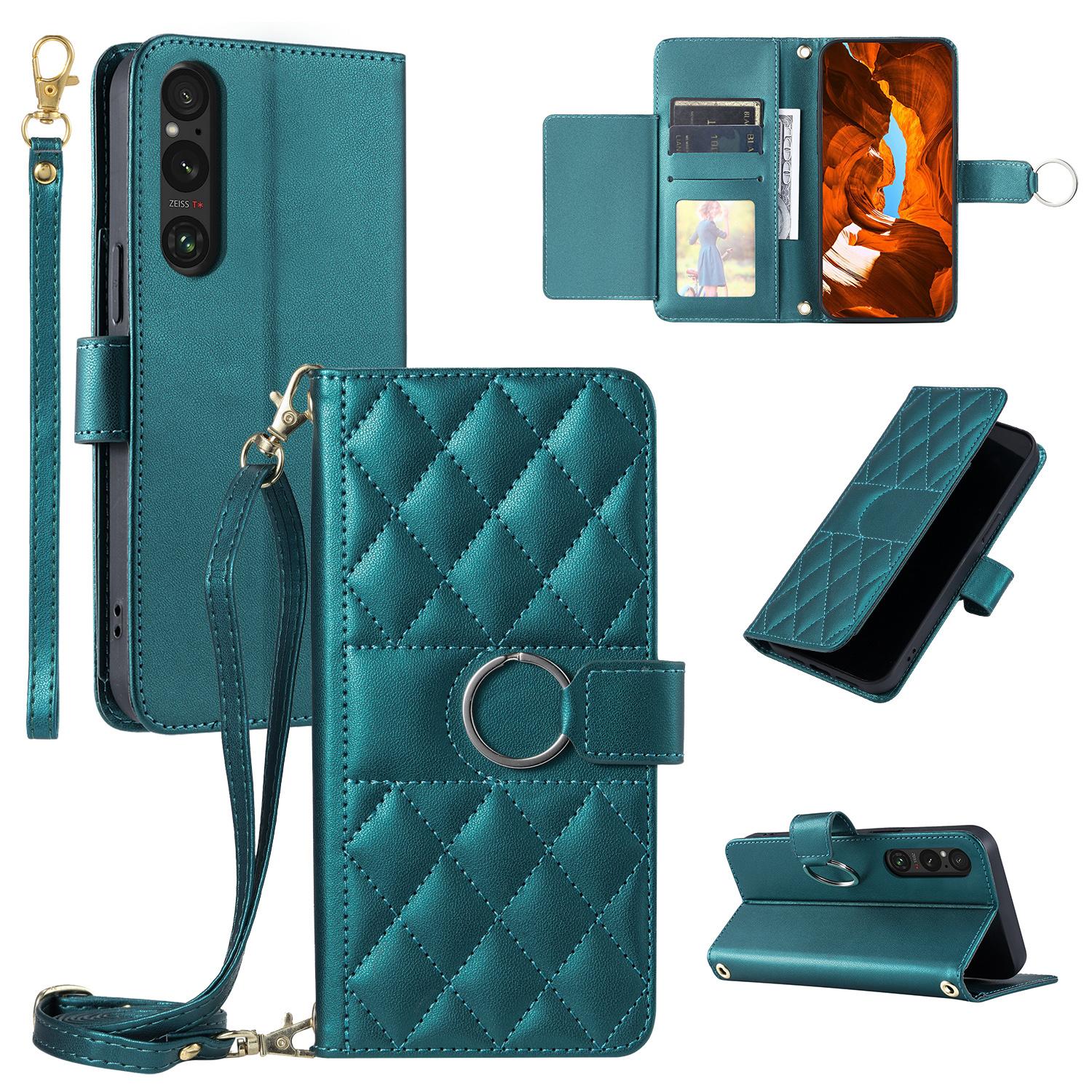 

For Sony Xperia 1 VI Crossbody Leather Case Ring Buckle Wallet Stand Rhombus Mobile Cover C